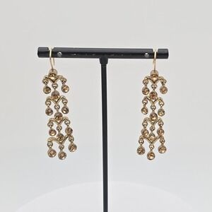 Genuine Vtg MONET Chandelier Earrings Cognac Crystals Gold Tone Signed FREE SHIP